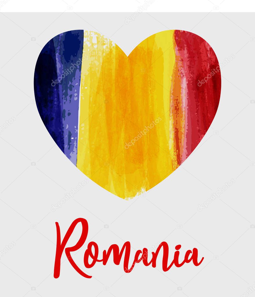 Grunge heart Romania flag background