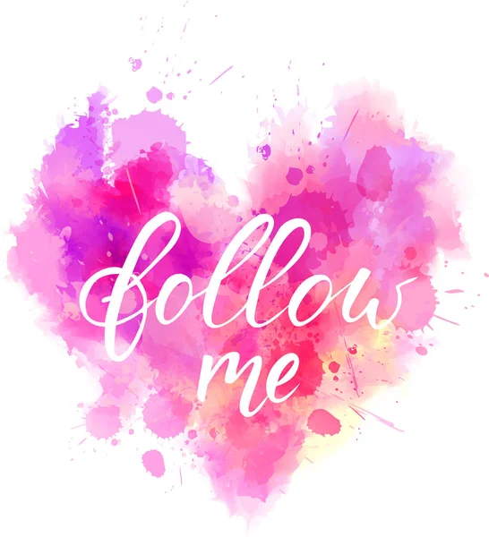 Follow me in pink heart shaped background — Stock Vector