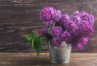 Eflatun çiçekler dekoratif teneke kova