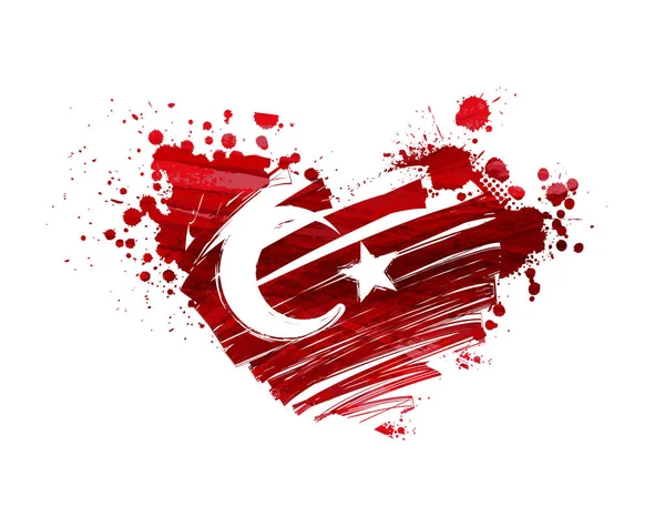 Grunge 土耳其国旗在心的形状 — 图库矢量图片