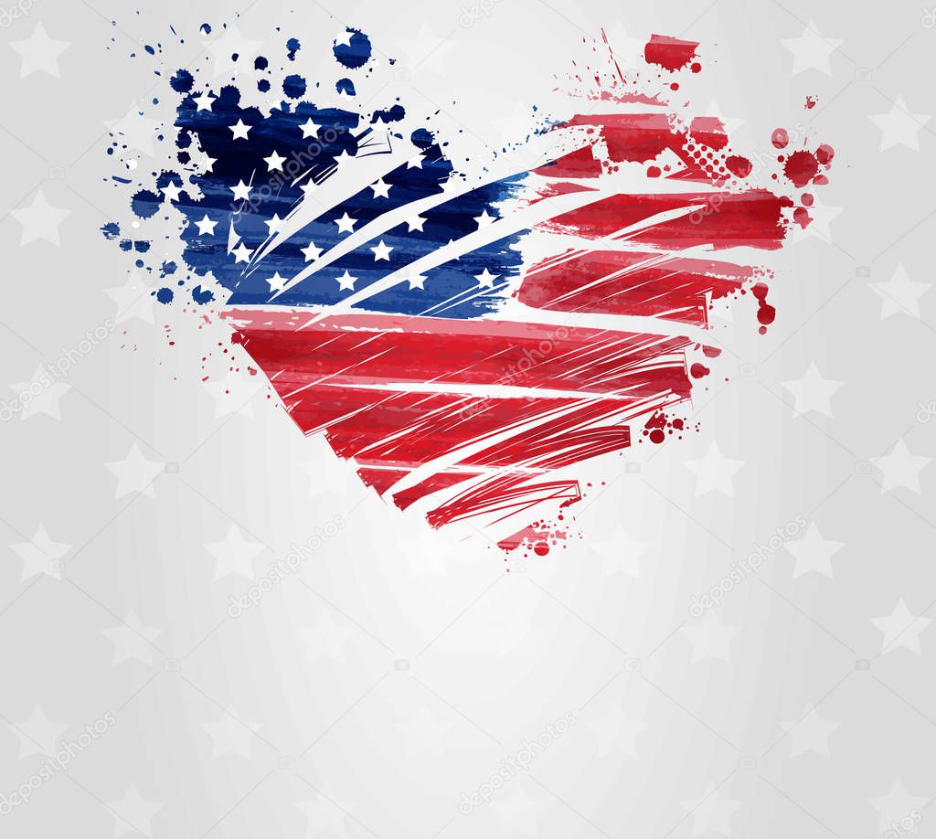 Banner with USA flag in grunge heart shape