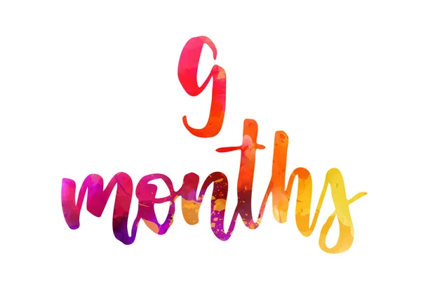 9 months watercolor lettering — Stock Vector