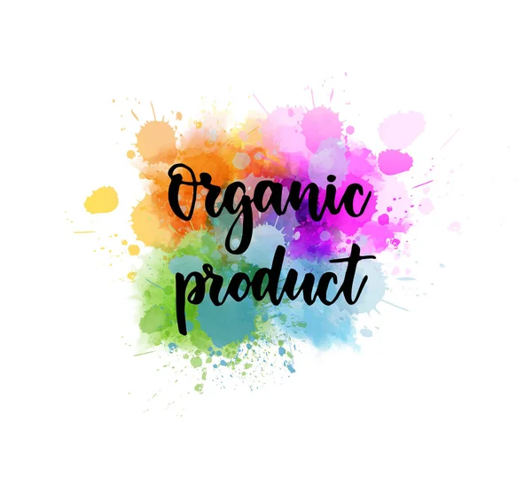 Letras de produtos orgânicos sobre respingo de aquarela — Vetor de Stock