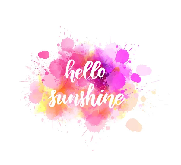 Hello sunshine lettering on watercolor splash — 스톡 벡터