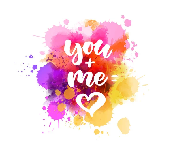 You + me = heart lettering - Stok Vektor