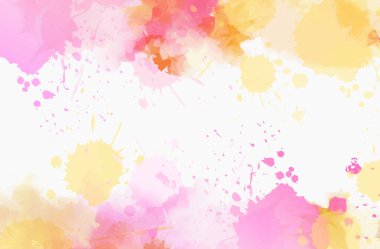 Renkli suluboya taklidi lekeli afiş arkaplanı. Tasarımlarınız için şablon. Pembe ve sarı renkli..