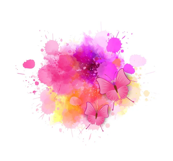 Absztrakt Háttér Akvarell Fröccsenő Színes Pillangók — Stock Vector
