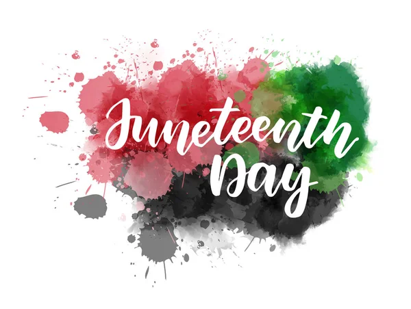 Juneteenth - soyut boyalı sıçrama arkaplanı üzerine el yazısıyla yazılmış harfler. El yazısıyla modern el yazısı el yazısı. Özgürlük Günü konsepti.