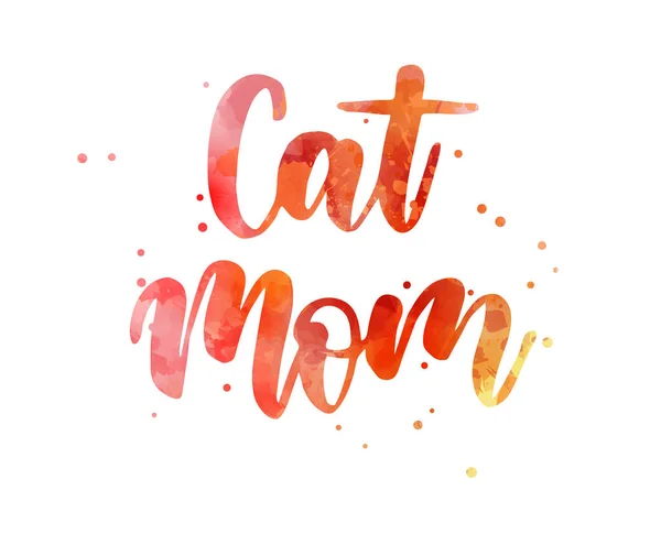 Cat Mamá Caligrafía Moderna Escrita Mano Letras Acuarela Con Decoración — Vector de stock