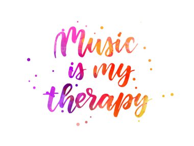 Müzik benim terapim. İlham verici el yazısı modern suluboya yazı metni. Soyut noktalar dekorasyonlu ilham verici metin.