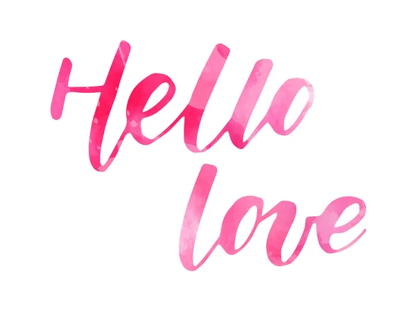 Hola Amor Caligrafía Moderna Manuscrita Letras Acuarela Día San Valentín — Vector de stock