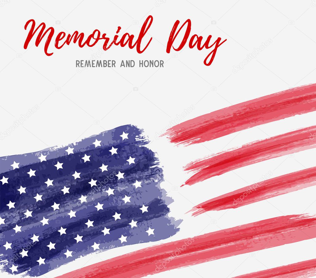 USA Memorial day background. Abstract grunge brushed flag of United States of America with text.