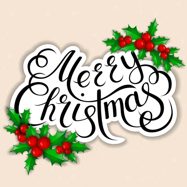 Merry Christmas card met holly belettering. — Stockvector