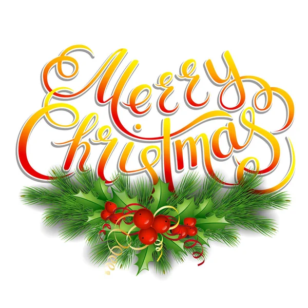 Veselé vánoční přání nápis s holly. — Stockový vektor