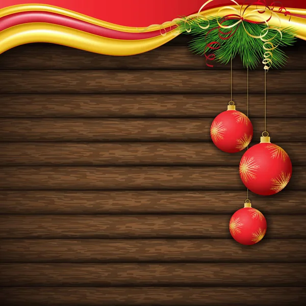 Albero di Natale, ed elementi decorativi sullo sfondo di tavole — Vettoriale Stock