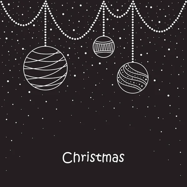 Karácsonyi kártya. labdák, hópelyhek, fa. — Stock Vector