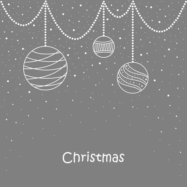 Biglietto di Natale. palle, fiocchi di neve, albero . — Vettoriale Stock