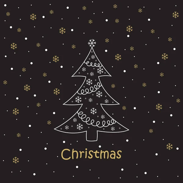 Weihnachtskarte. Kugeln, Schneeflocken, Baum. — Stockvektor