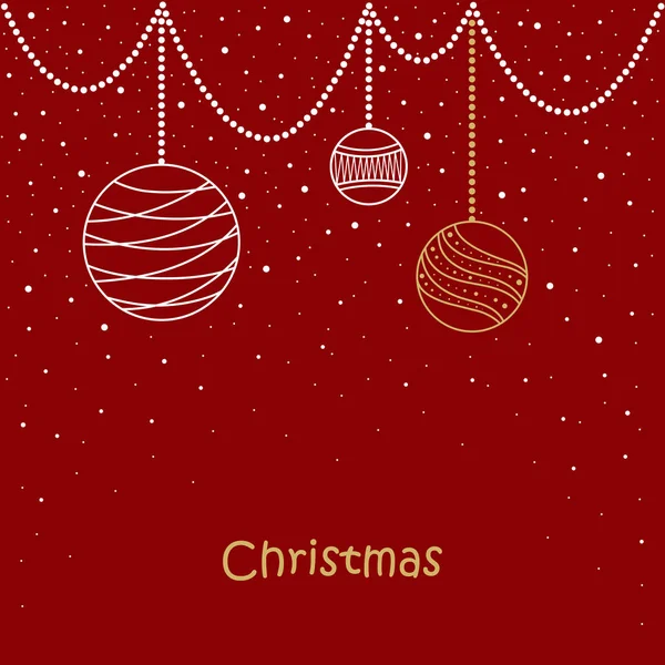 Χριστουγεννιάτικη κάρτα. μπάλες, νιφάδες χιονιού, δέντρο. — Διανυσματικό Αρχείο