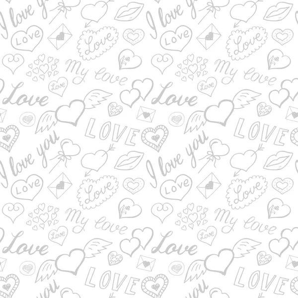 Nahtlose Muster von Herzen und Handschrift. Valentinstag — Stockvektor