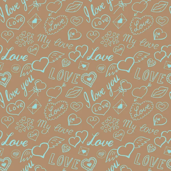 Seamless pattern of hearts and handwriting. valentines day — Stock Vector