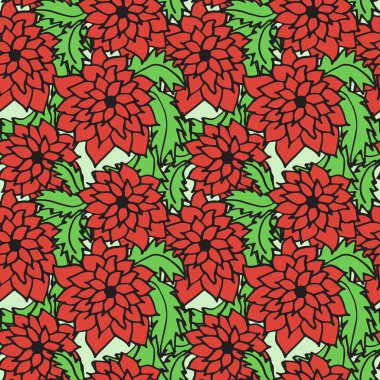 Dikişsiz desen çiçek ve yaprakları oluşan.