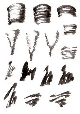 Siyah boya seti, mürekkep fırçası darbeleri..