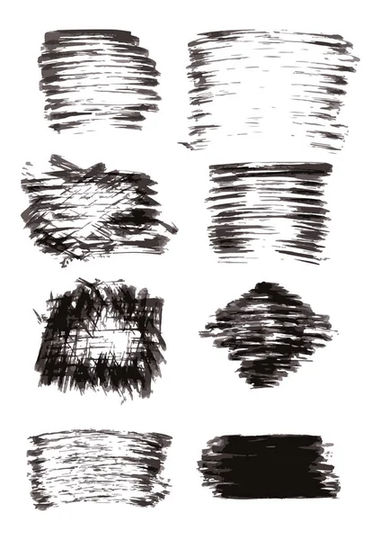 Fekete festékkészlet, tinta ecsetvonások. — Stock Vector