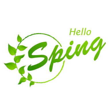 Merhaba bahar arka plan. Tasarım öğesi yeşil yaprakları ile