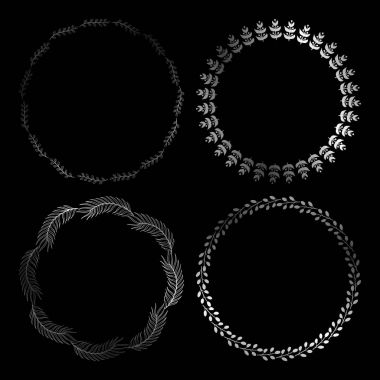 Altın sevimli yuvarlak çerçeve. Vektör çelenk otlar ve yaprakları ile.