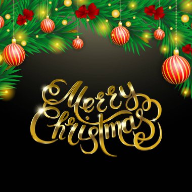 Siyah zemin üzerine altın metin. Neşeli Noel ve mutlu yeni yıl yazı.