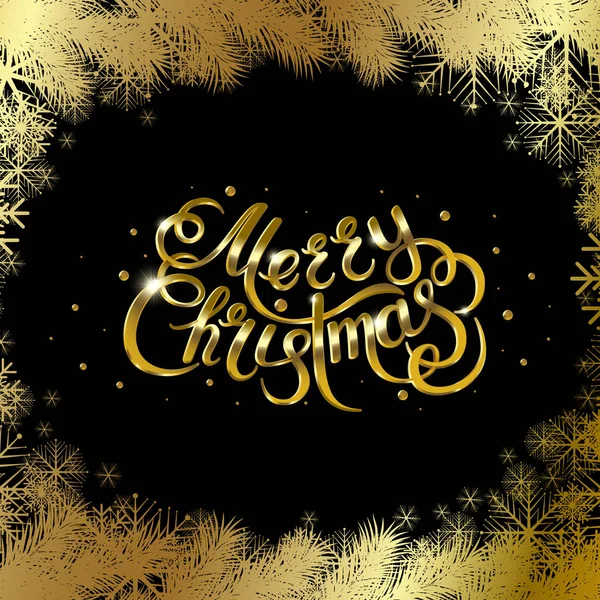Texte doré sur fond noir. Joyeux Noël et bonne année lettrage . — Image vectorielle