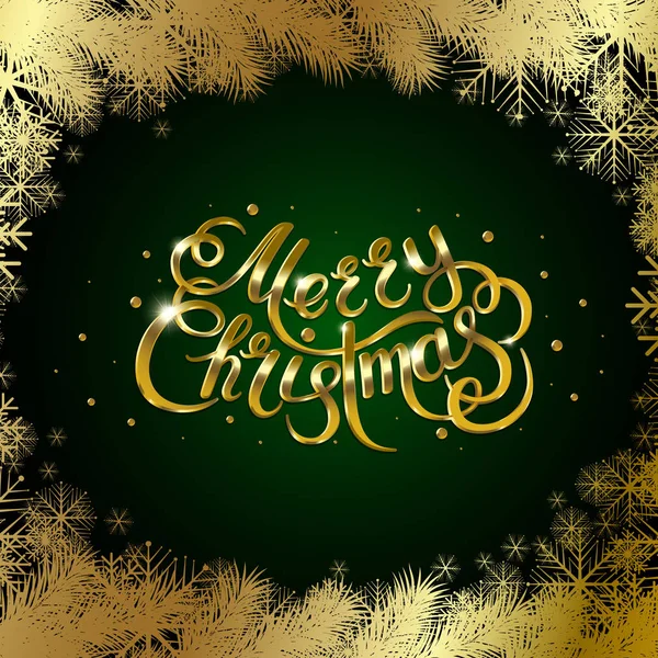 Zlatý text na zeleném pozadí. Veselé Vánoce a šťastný nový rok nápisy. — Stockový vektor