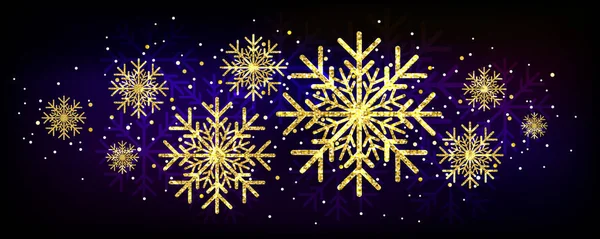 Splendido fiocco di neve scintillante dorato. Lussuoso elemento di design natalizio con fiocco di neve glitter dorato, polvere dorata e scintille . — Vettoriale Stock