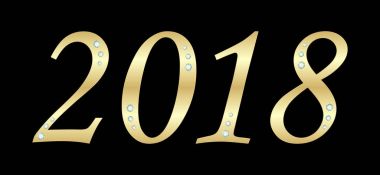 Altın glitter konfeti ile vektör 2018 yeni yıl siyah arka plan doku sıçramak.