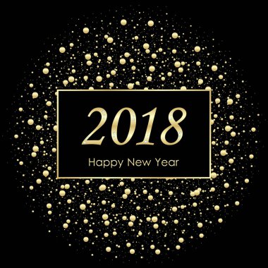 Altın glitter konfeti ile vektör 2018 yeni yıl siyah arka plan doku sıçramak. Tatil tebrik kartı, davet için Festival sigorta primi tasarım şablonu