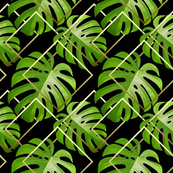 Fondo Con Hojas Palmeras Tropicales Plantas Tropicales Exóticas Ilustración Naturaleza — Vector de stock