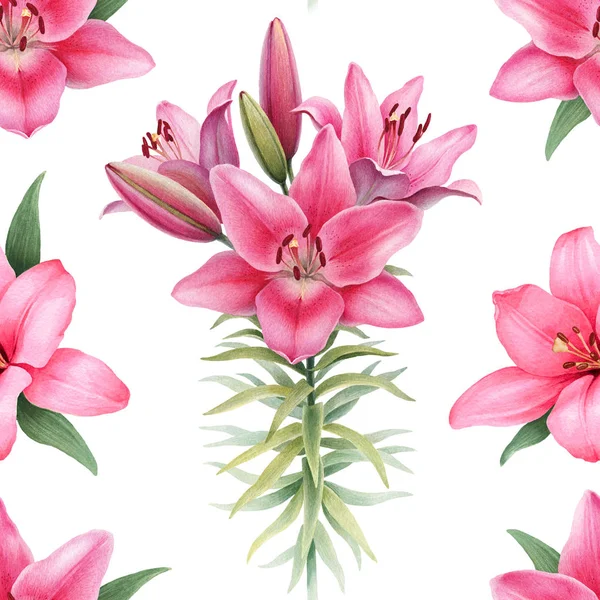 Watercolor illustration of lily flowers — Stock Photo, Image