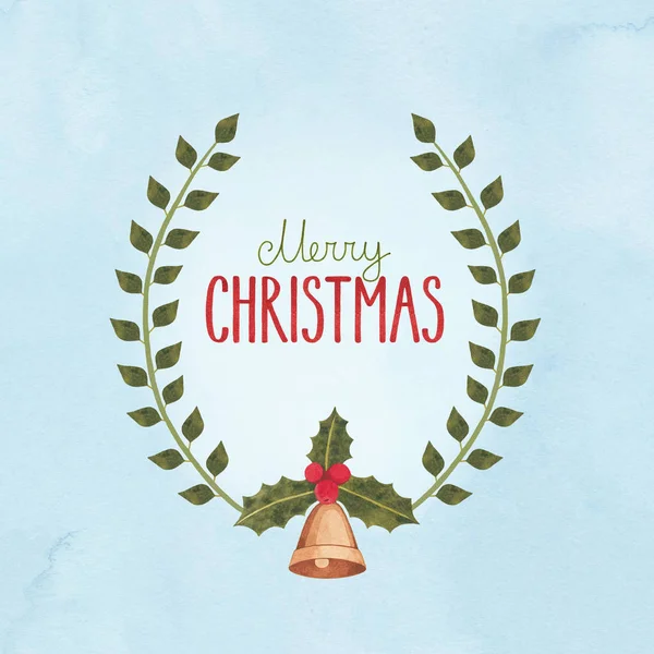 Christmas card with a watercolor wreath — Stock Photo, Image