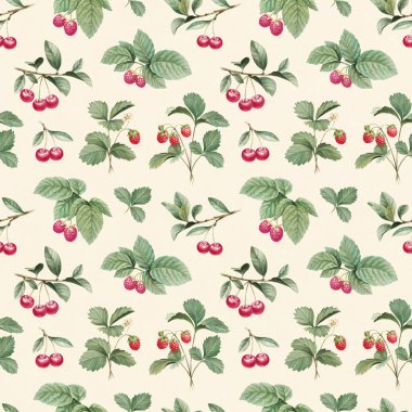 Yaprakları ile suluboya çilek