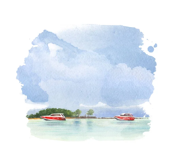 Watercolor tropical beach — Stock Photo, Image