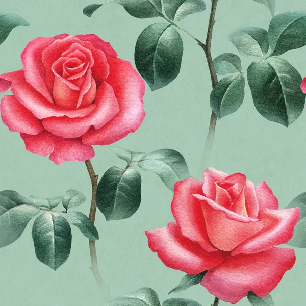 Ακουαρέλα κόκκινα τριαντάφυλλα. Απρόσκοπτη κορακίστικα — Φωτογραφία Αρχείου