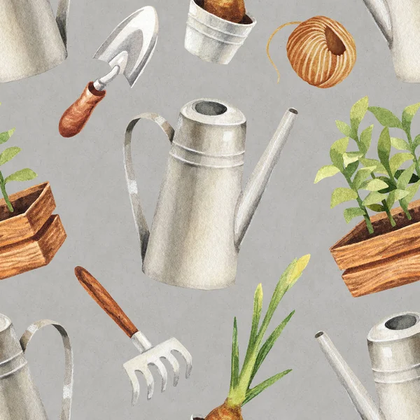 Watercolor garden tools — Stock Photo, Image