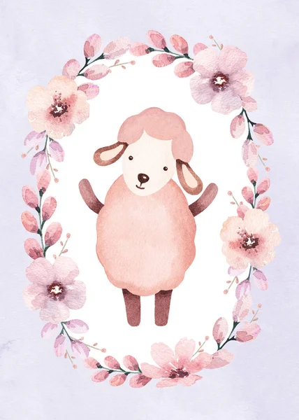 Schattige schapen in floral frame — Stockfoto