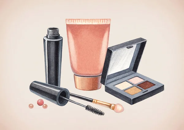Hand getrokken make-up cosmetica — Stockfoto