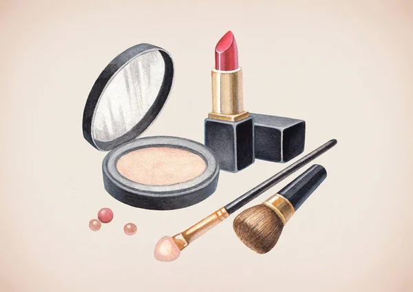 Ręcznie rysowane makijaż kosmetyki — Zdjęcie stockowe