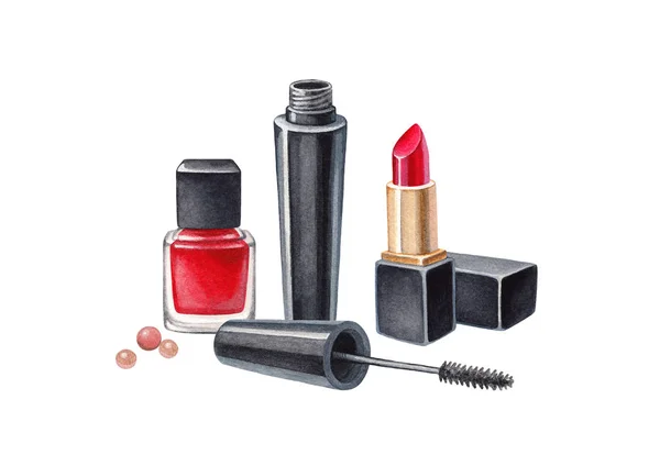 Ręcznie rysowane makijaż kosmetyki — Zdjęcie stockowe