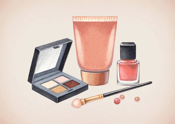 Produits cosmétiques de maquillage dessinés à la main — Photo