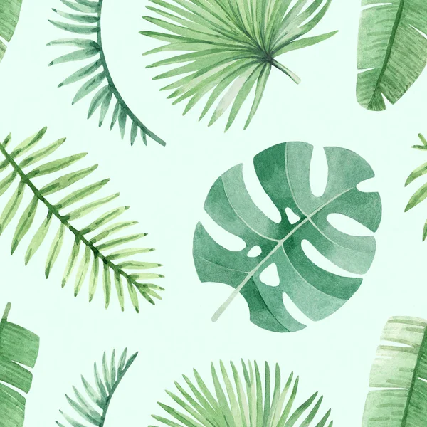 Vzor Akvarel Bezešvé Tropické Listy — Stock fotografie
