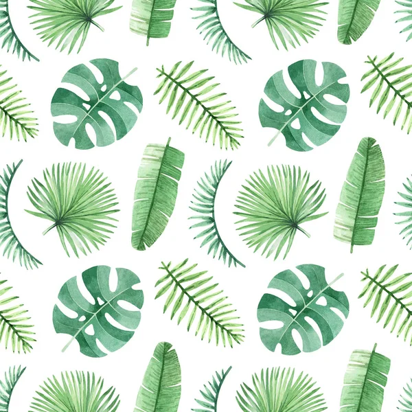 Watercolor seamless tropical leaves pattern